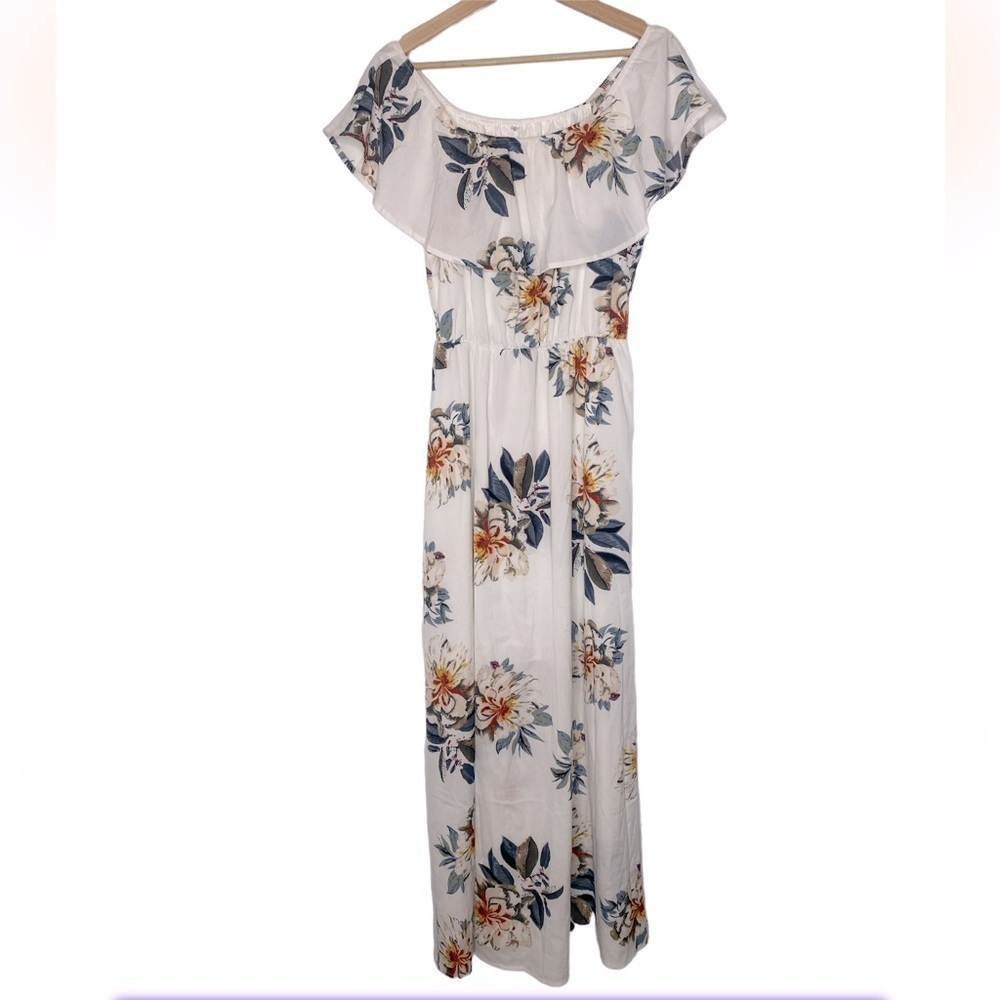 Summer Floral Dress One-Shoulder Flower and Leaf Printed Splicing Sisters Maxi